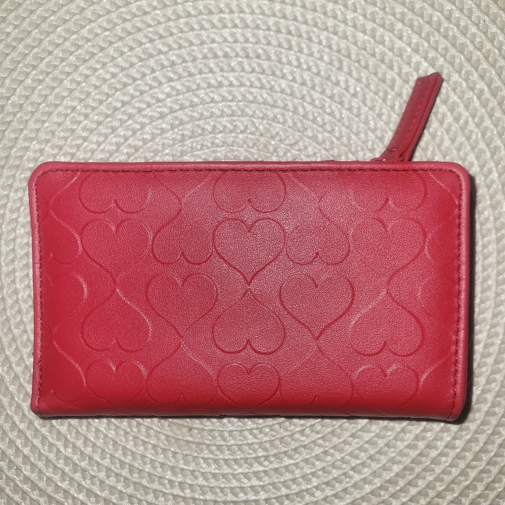 Betsey Johnson Red Heart-Embossed Zip Around Wallet EUC - Picture 2 of 9